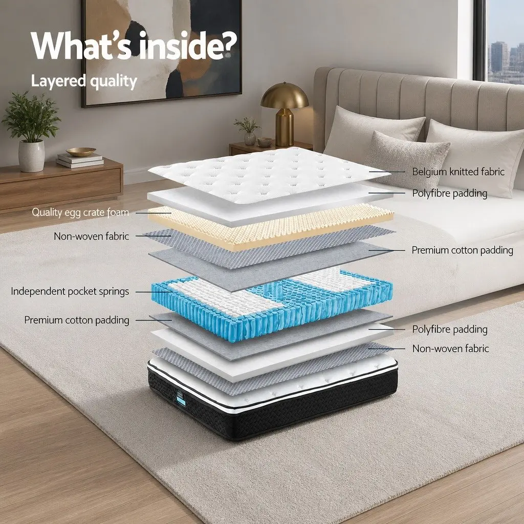 King Single Mattress Bonnell Spring 21cm Medium Firm Support White