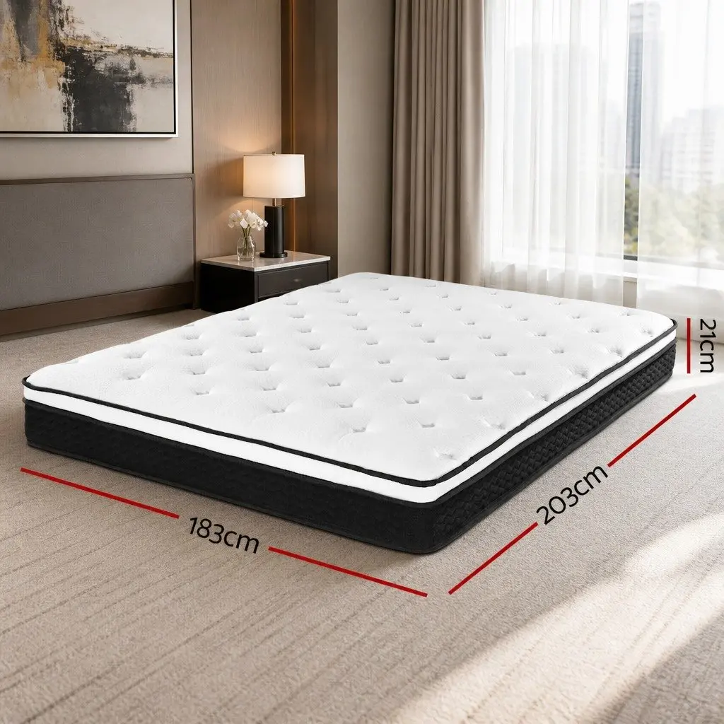 King Size Mattress Bonnell Spring 21cm Euro Top Firm Support Hypoallergenic White