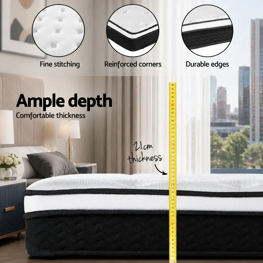 King Size Mattress Bonnell Spring 21cm Euro Top Firm Support Hypoallergenic White