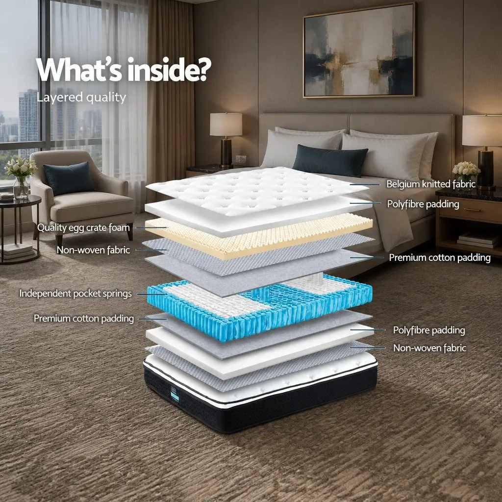 King Size Mattress Bonnell Spring 21cm Euro Top Firm Support Hypoallergenic White