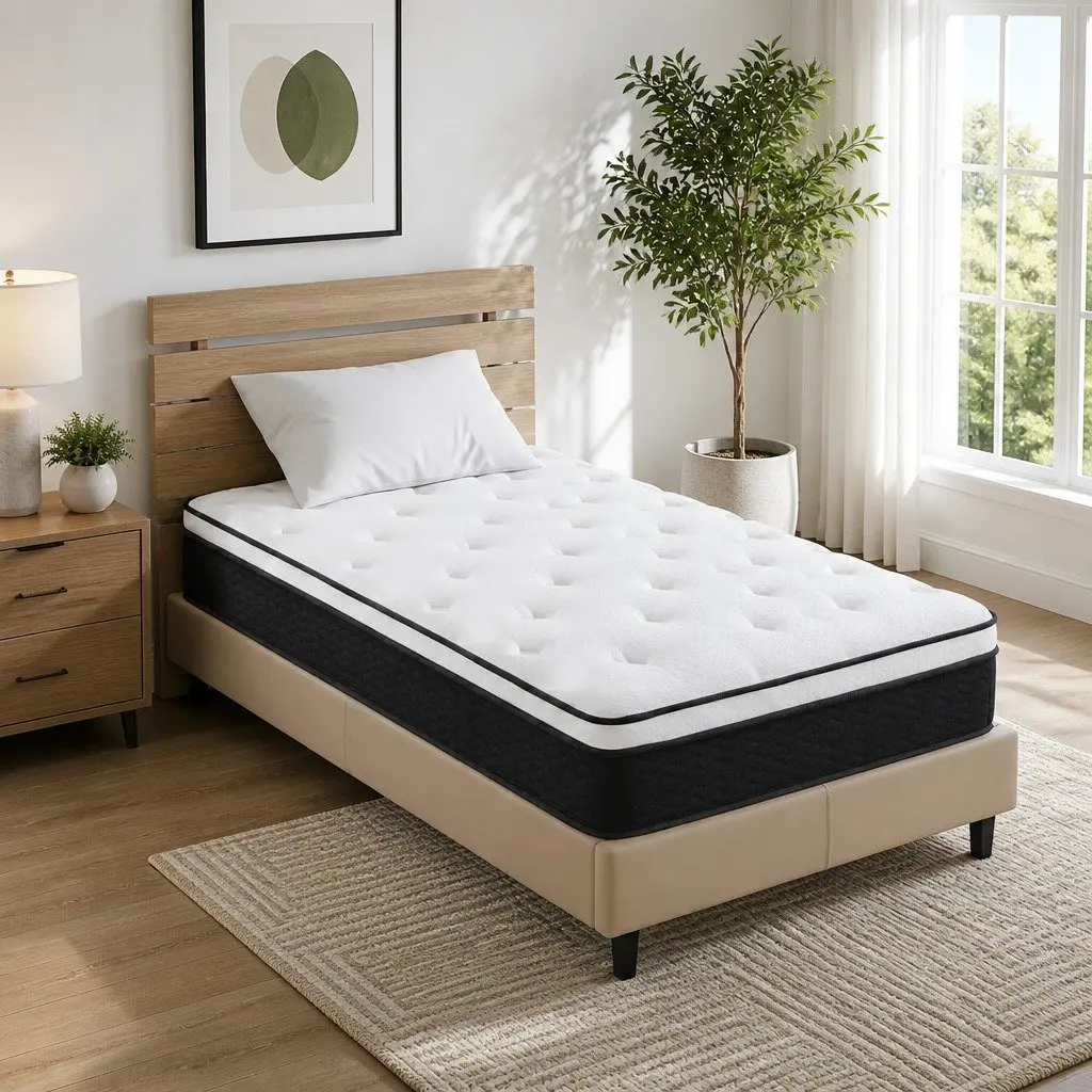 Single Mattress 21cm Euro Top Bonnell Spring Medium Firm Support Hypoallergenic