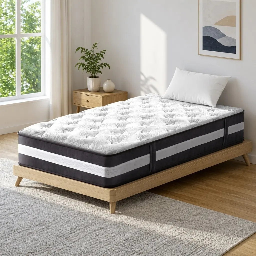 King Single Mattress 30cm Pocket Spring Medium Firm Hypoallergenic White Grey
