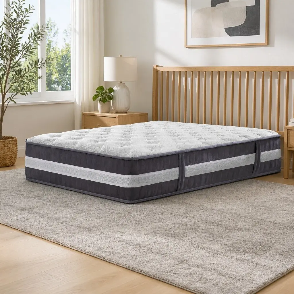 King Single Mattress 30cm Pocket Spring Medium Firm Hypoallergenic White Grey