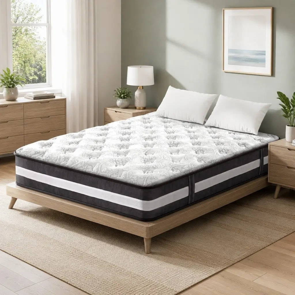 Double Mattress Tight Top Pocket Spring 30cm Medium Firmness High-Density Foam White or Grey