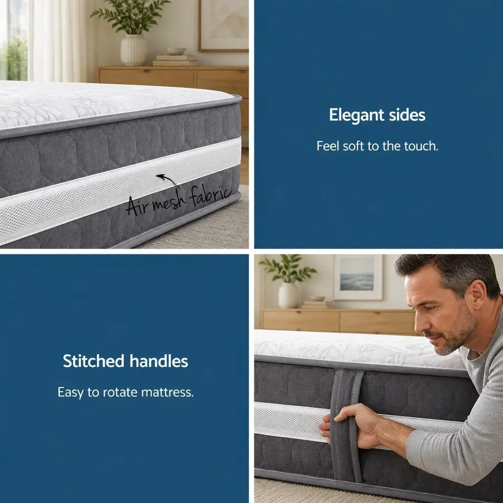 Double Mattress Tight Top Pocket Spring 30cm Medium Firmness High-Density Foam White or Grey