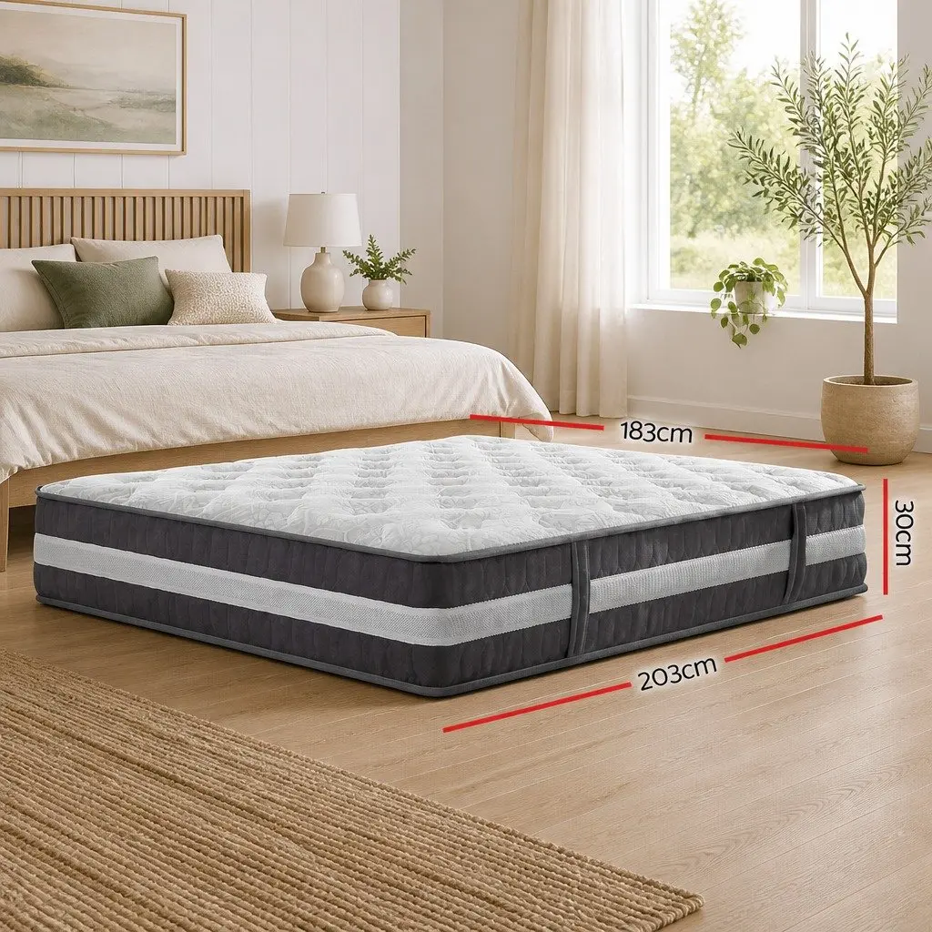 King Size Mattress 30cm Pocket Spring Tight Top Medium Firm Sleeping Bed