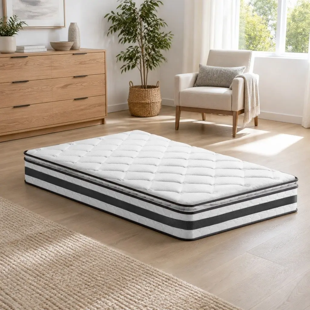 King Single Mattress 21cm Breathable Bonnell Spring Medium Firm Pillow Top White