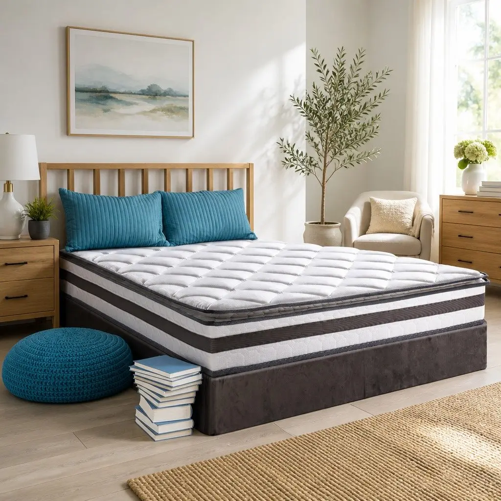 King Single Mattress 21cm Breathable Bonnell Spring Medium Firm Pillow Top White