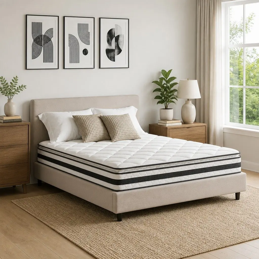 King Size Mattress Bonnell Spring 21cm Quilted Pillow Top Medium-Firm White