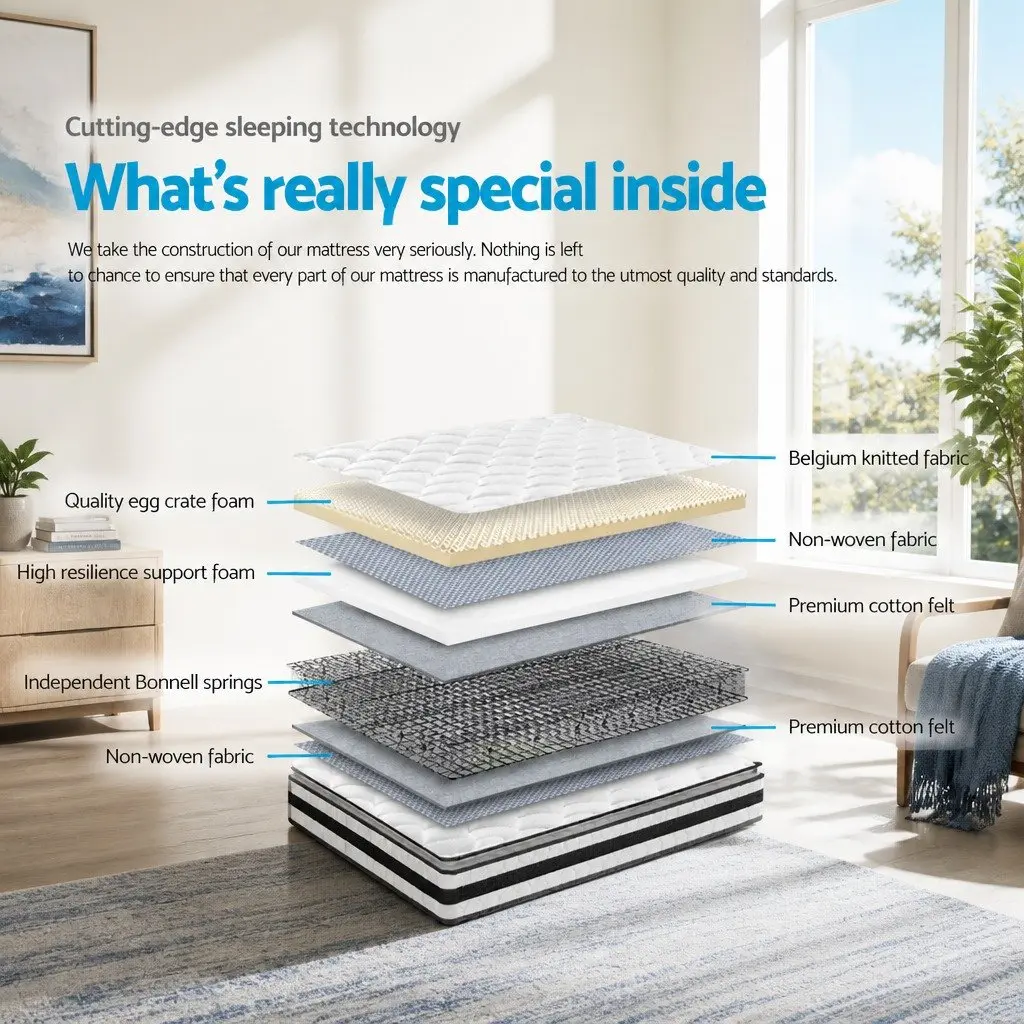 King Size Mattress Bonnell Spring 21cm Quilted Pillow Top Medium-Firm White