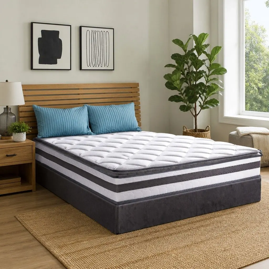 King Size Mattress Bonnell Spring 21cm Quilted Pillow Top Medium-Firm White