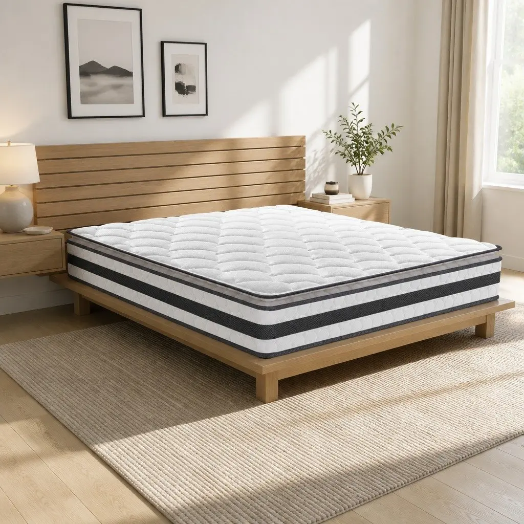 Queen Mattress 21cm Pillow Top Medium-Firm Bonnell Spring Bed Comfort Support