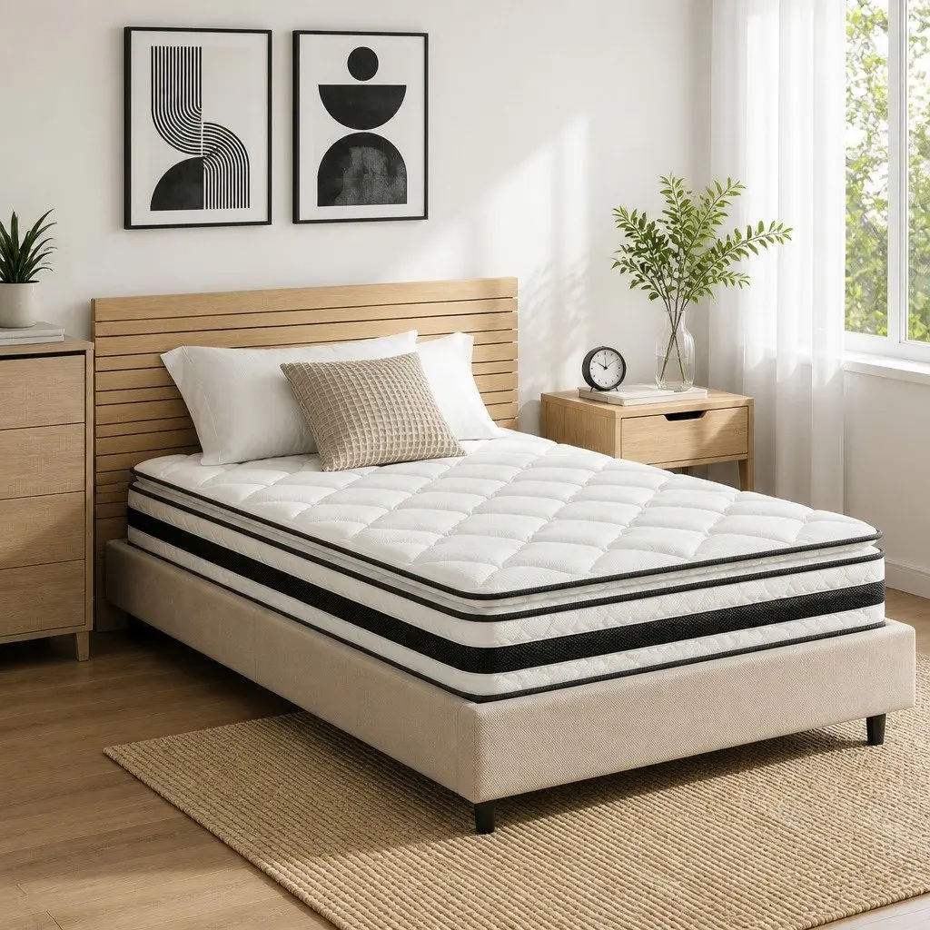 Single Mattress 21cm Pillow Top Medium Firm Bonnell Spring Breathable White Bed