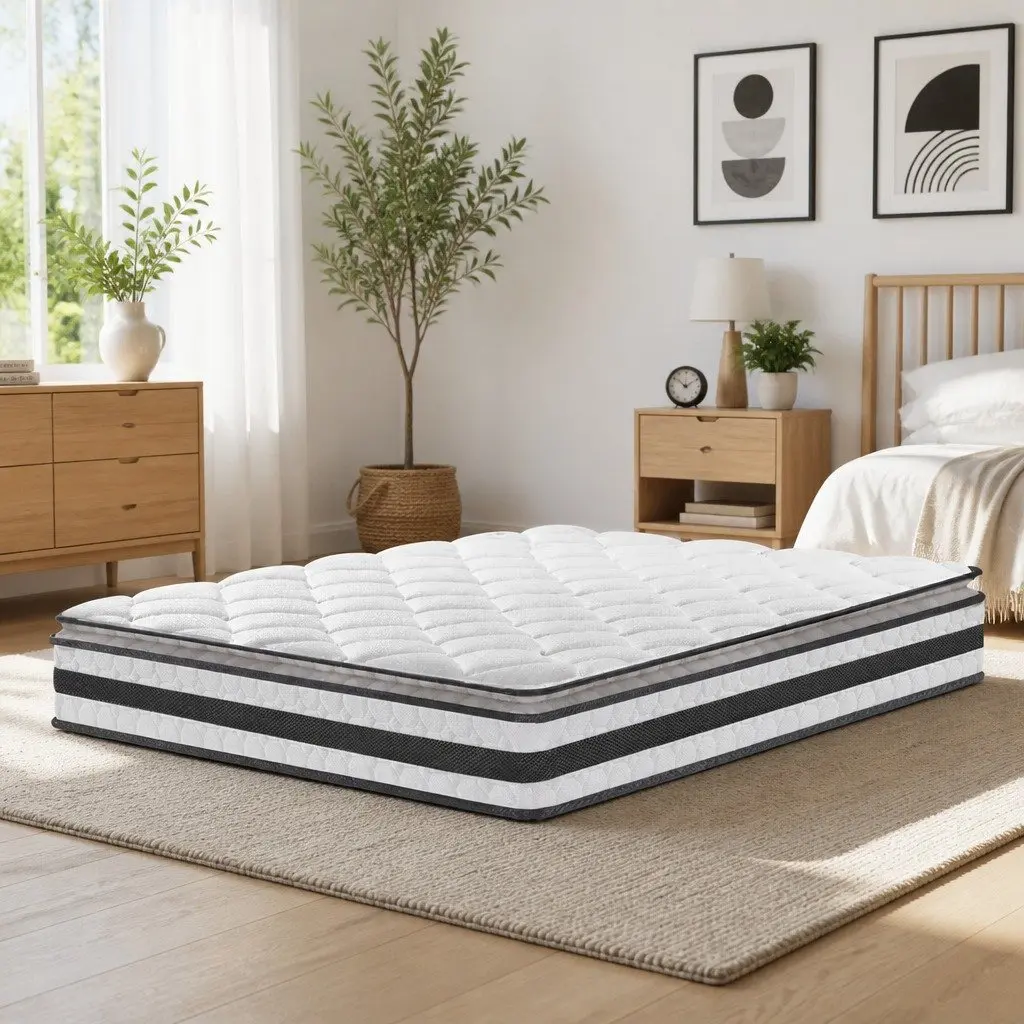 Single Mattress 21cm Pillow Top Medium Firm Bonnell Spring Breathable White Bed