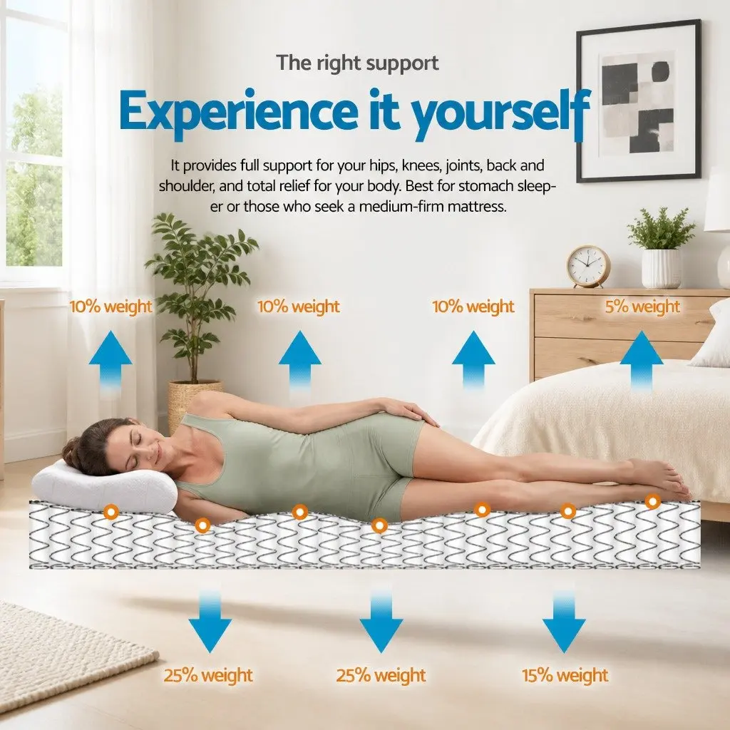 Single Mattress 21cm Pillow Top Medium Firm Bonnell Spring Breathable White Bed
