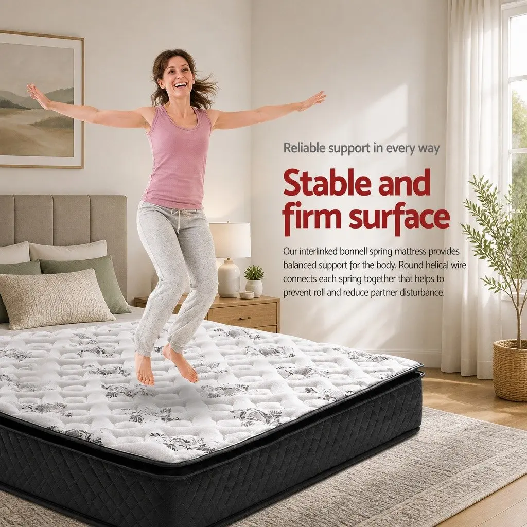 King Single Pillow Top Mattress 24cm Bonnell Springs Medium Firm Grey Bed