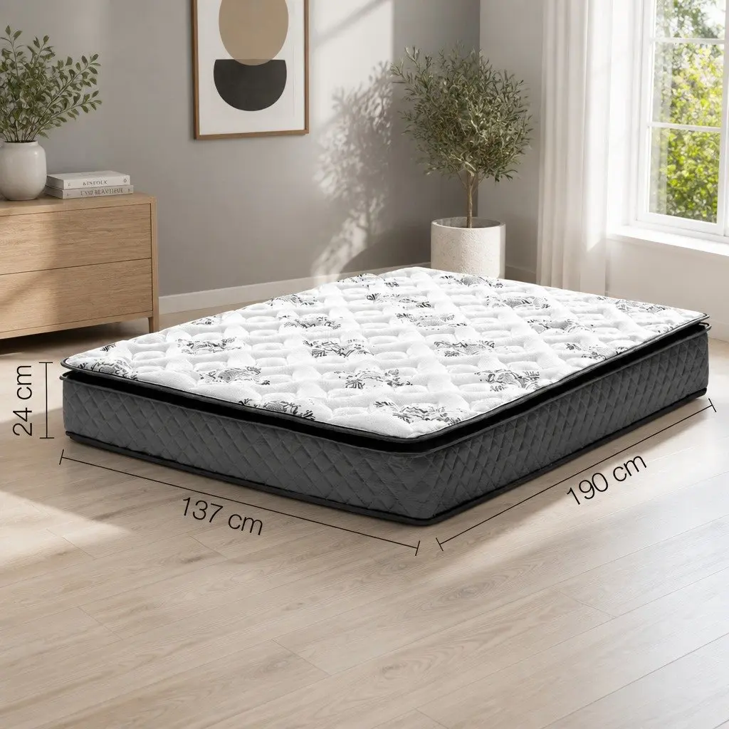 Double Mattress 24cm Pillow Top Quilted Medium Firm Bonnell Spring Coil System