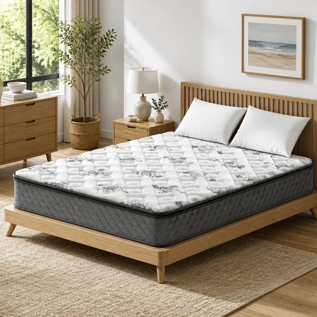 King Size Mattress Pillow Top Bonnell Spring 24cm White