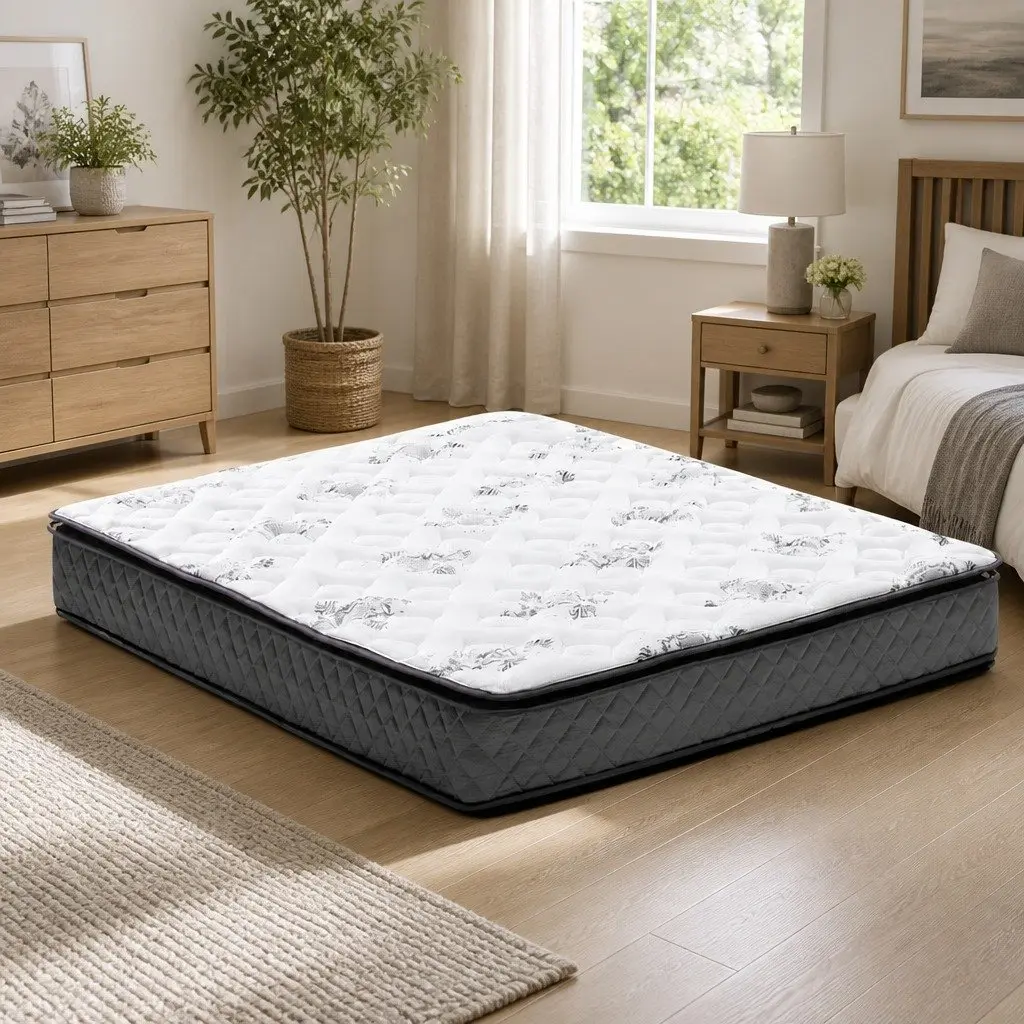 King Size Mattress Pillow Top Bonnell Spring 24cm White
