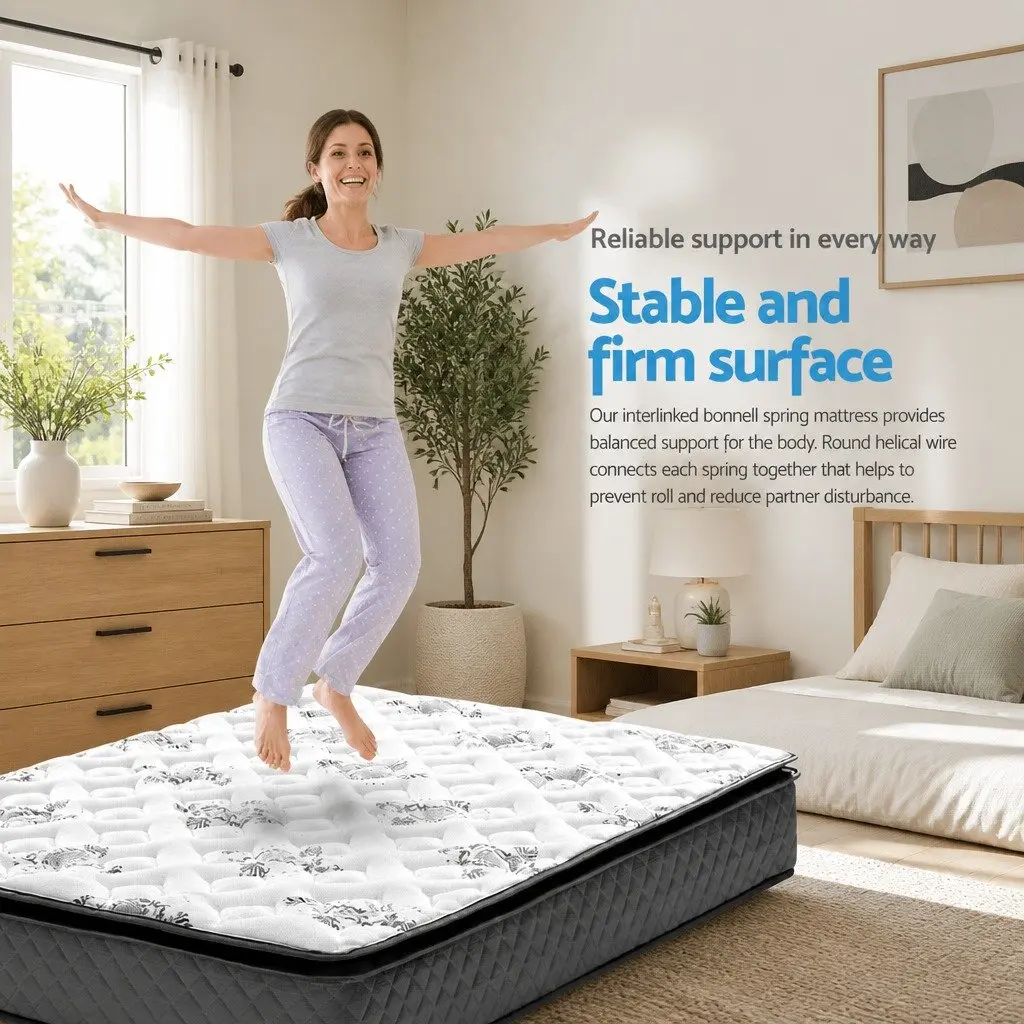 King Size Mattress Pillow Top Bonnell Spring 24cm White