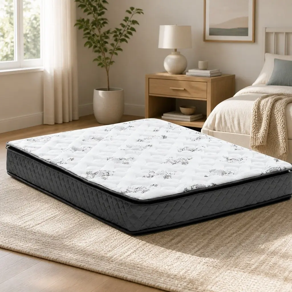 Queen Mattress Bonnell Spring Medium Firm 24cm White Pillow Top Comfort Sleep Bed