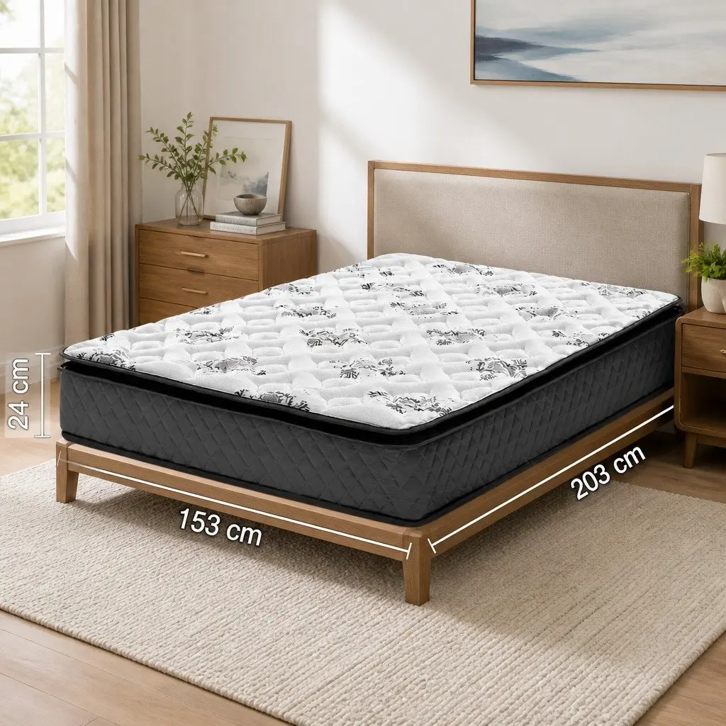 Queen Mattress Bonnell Spring Medium Firm 24cm White Pillow Top Comfort Sleep Bed