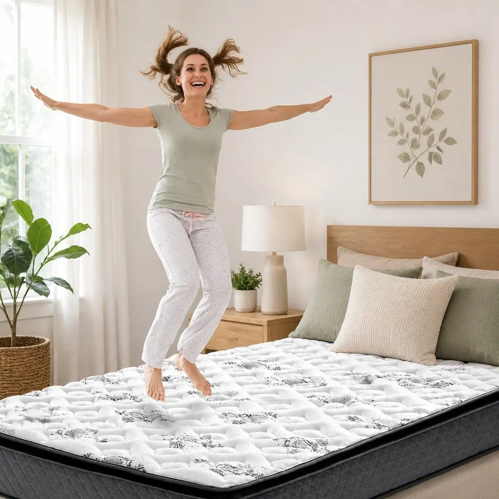 Queen Mattress Bonnell Spring Medium Firm 24cm White Pillow Top Comfort Sleep Bed