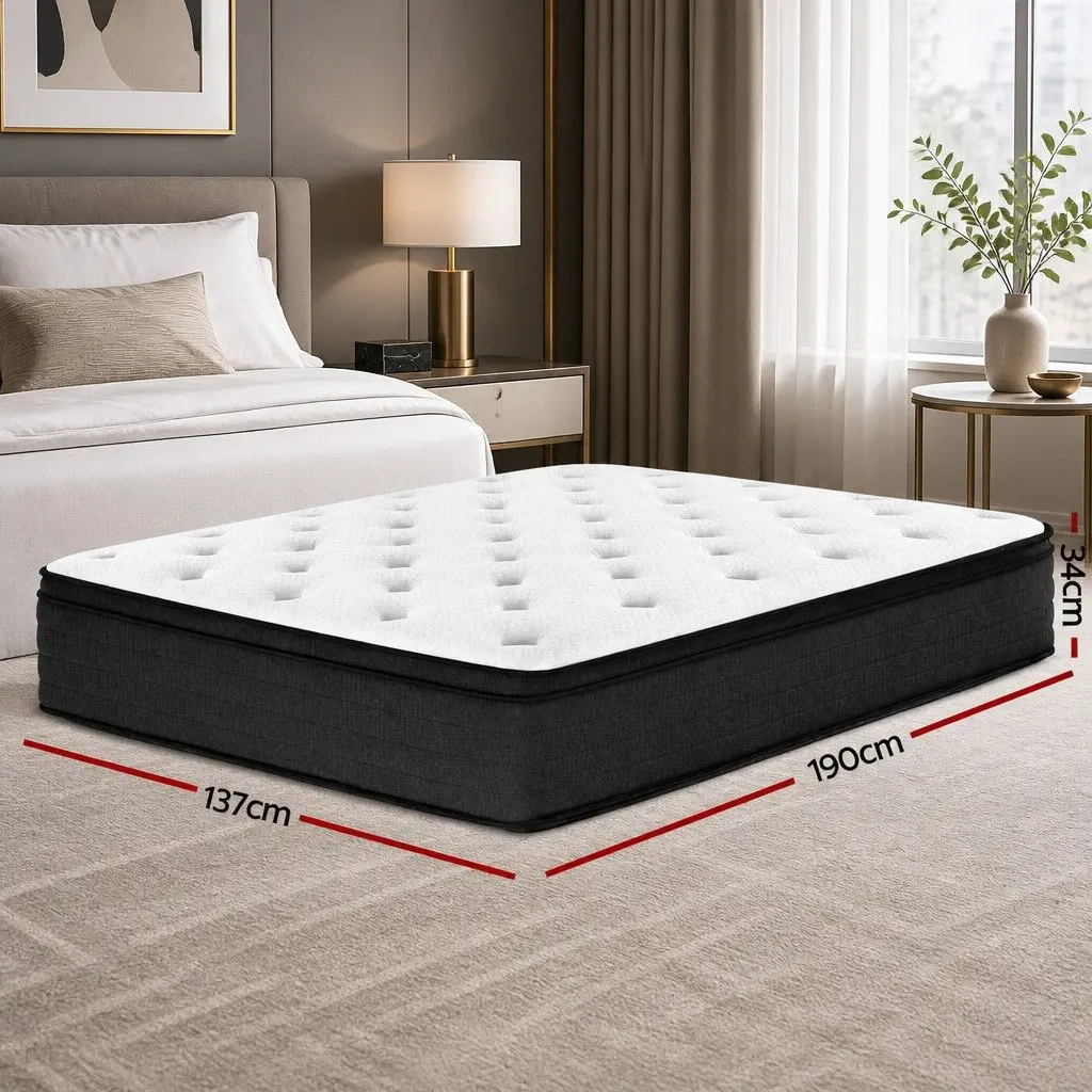 Double Euro Top Mattress Pocket Spring 34cm Medium Firm White Bed