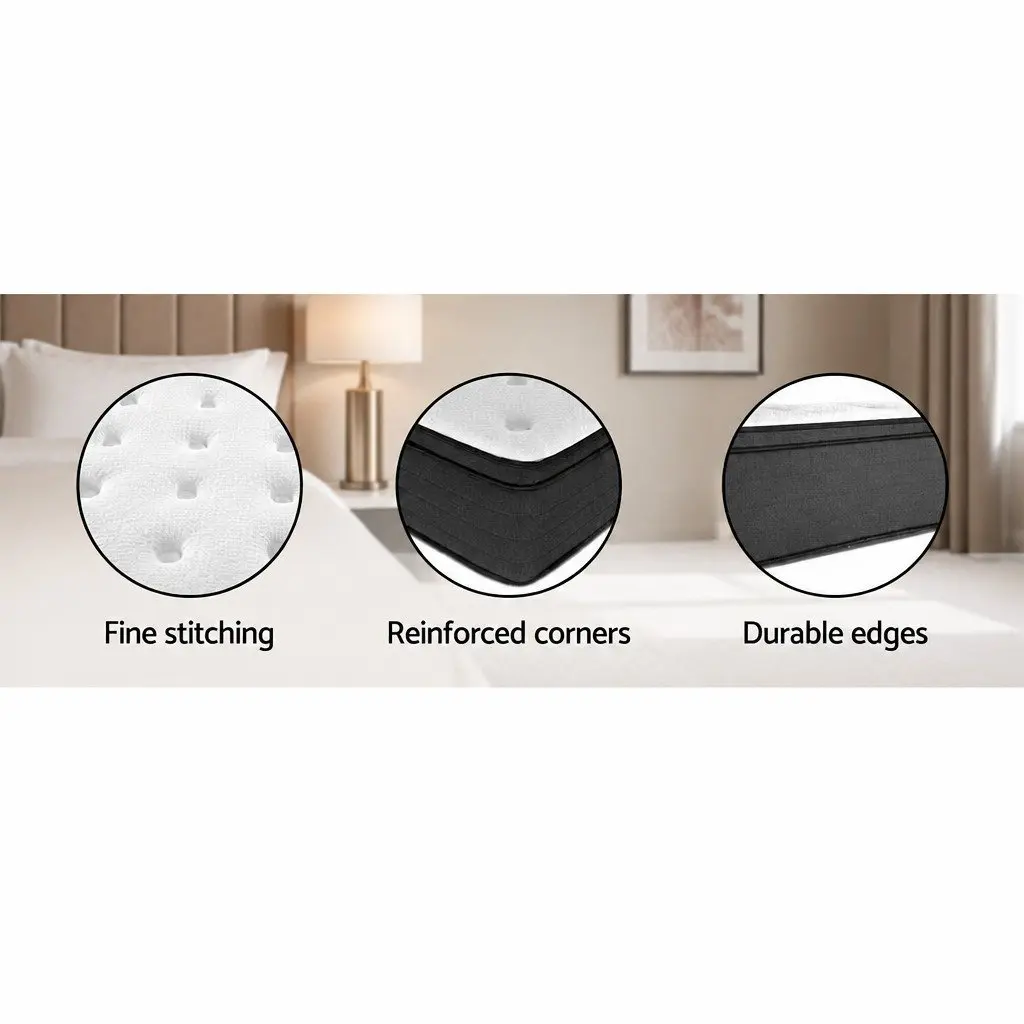 Double Euro Top Mattress Pocket Spring 34cm Medium Firm White Bed