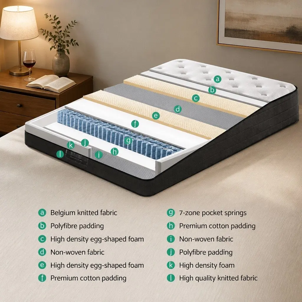 Double Euro Top Mattress Pocket Spring 34cm Medium Firm White Bed