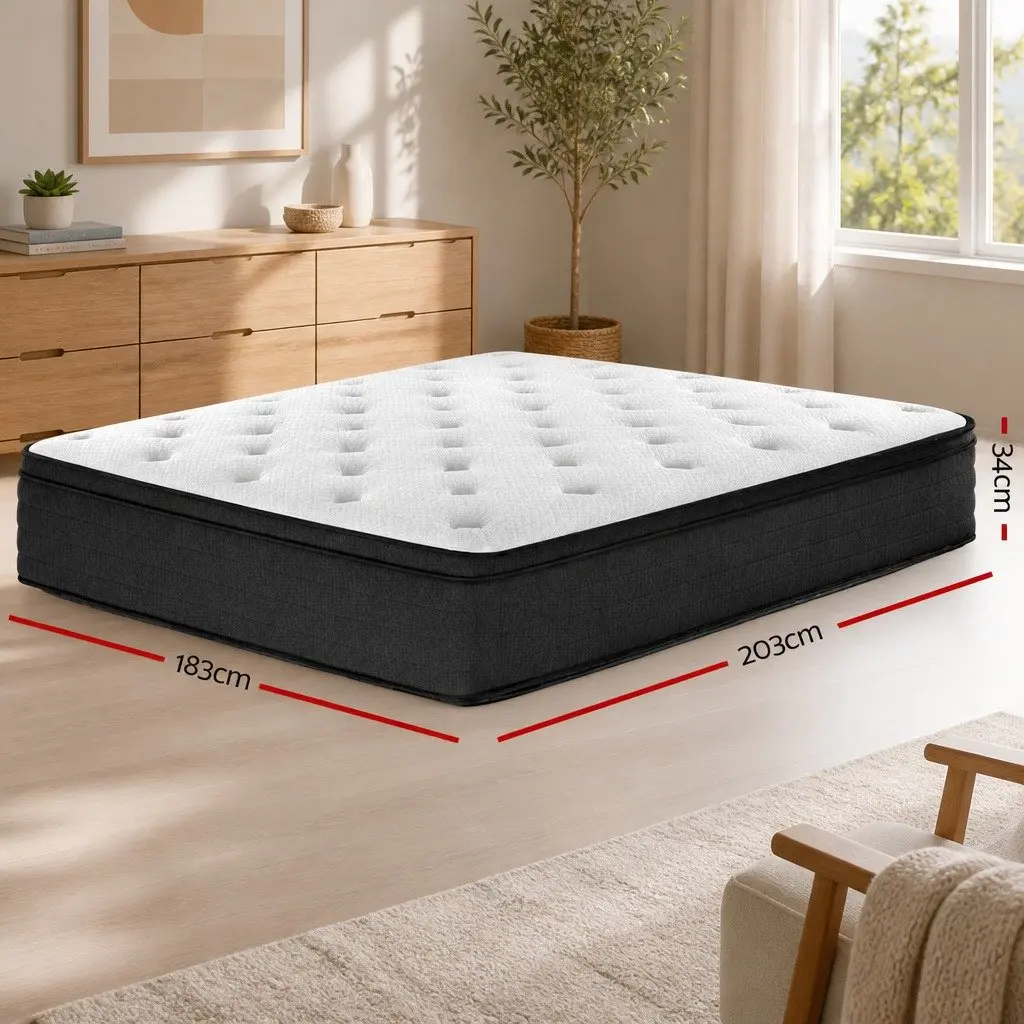 King Size Euro Top Mattress 34cm Thick Medium Firm Support Pocket Spring White