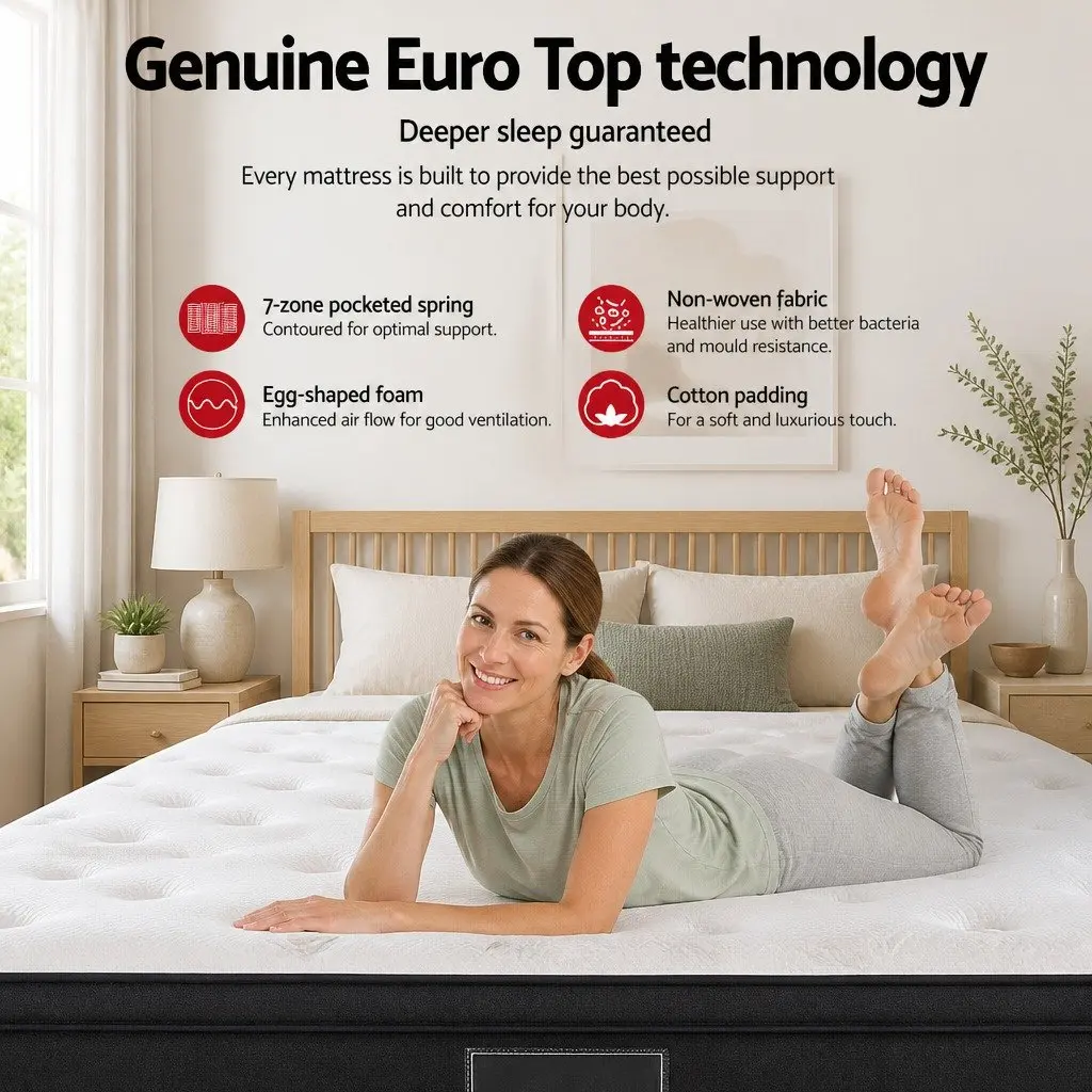 King Size Euro Top Mattress 34cm Thick Medium Firm Support Pocket Spring White