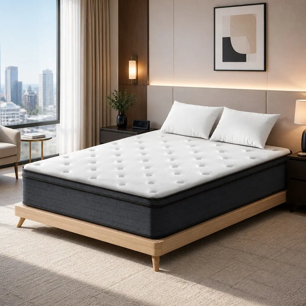 Queen Mattress Euro Top Pocket Springs Medium Firm 34cm White High-Density Foam