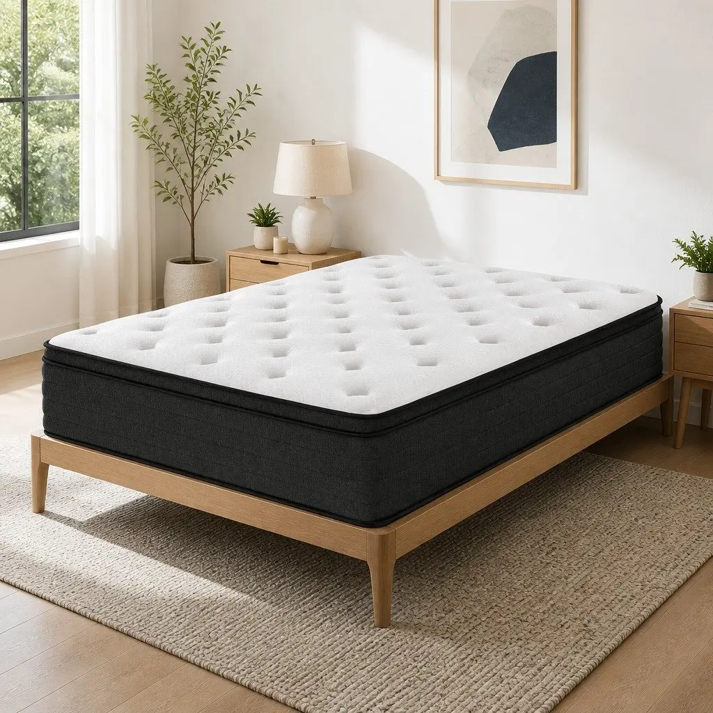 Queen Mattress Euro Top Pocket Springs Medium Firm 34cm White High-Density Foam