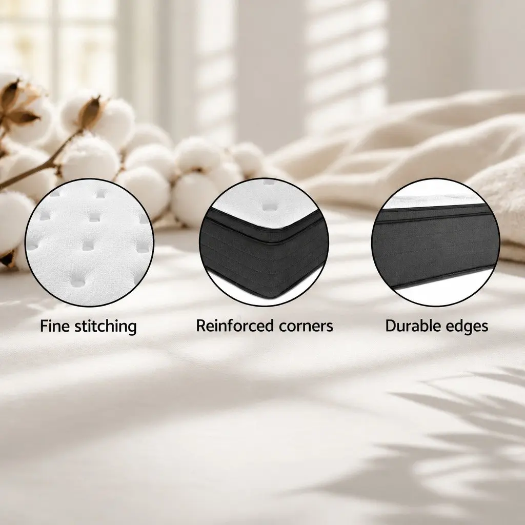 Queen Mattress Euro Top Pocket Springs Medium Firm 34cm White High-Density Foam