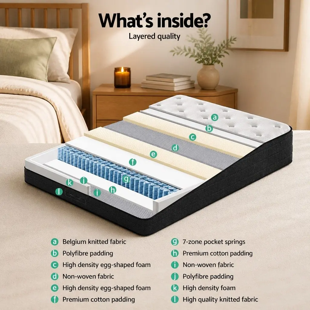 Queen Mattress Euro Top Pocket Springs Medium Firm 34cm White High-Density Foam