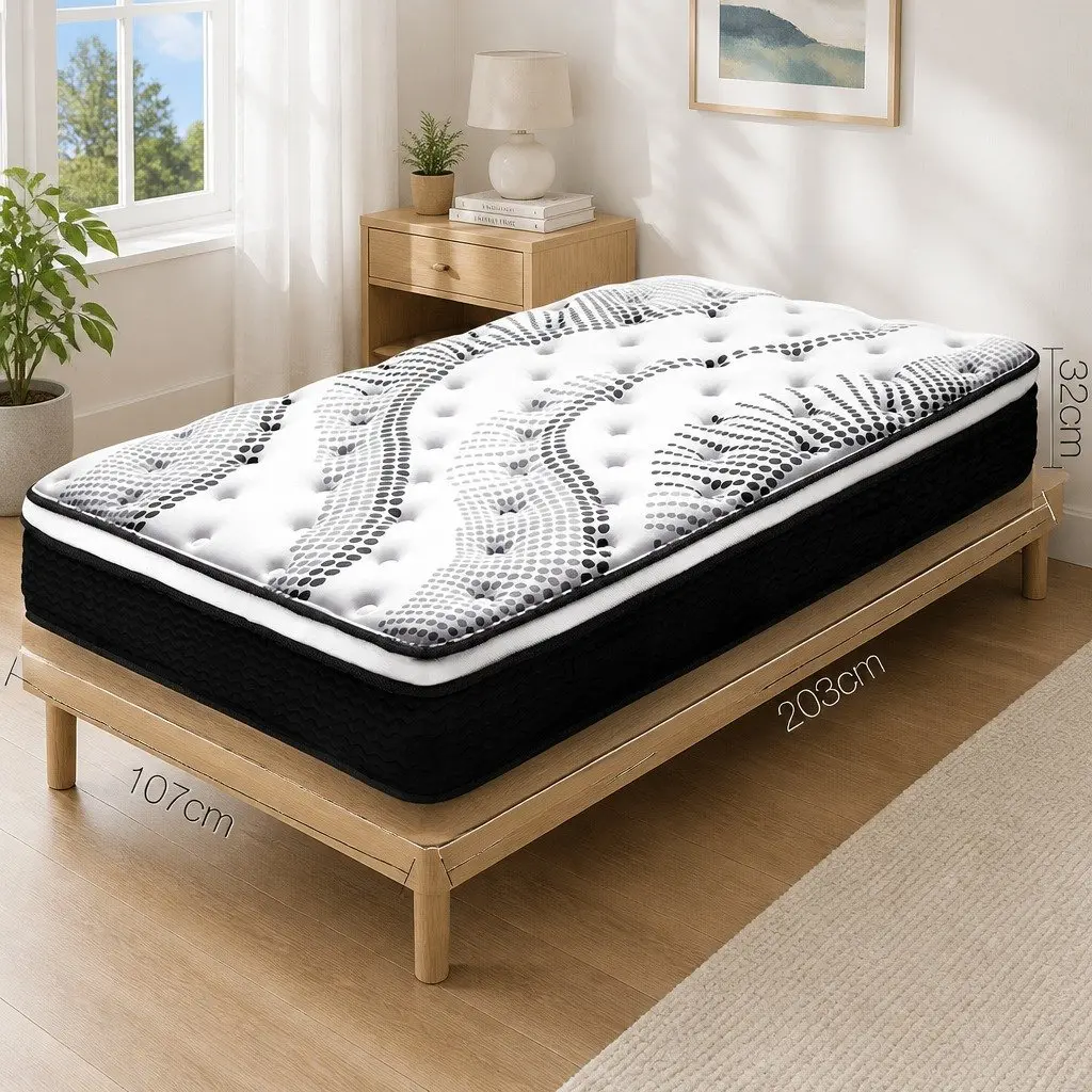 King Single Euro Top Mattress 32cm Thick Pocket Spring Medium Firmness White