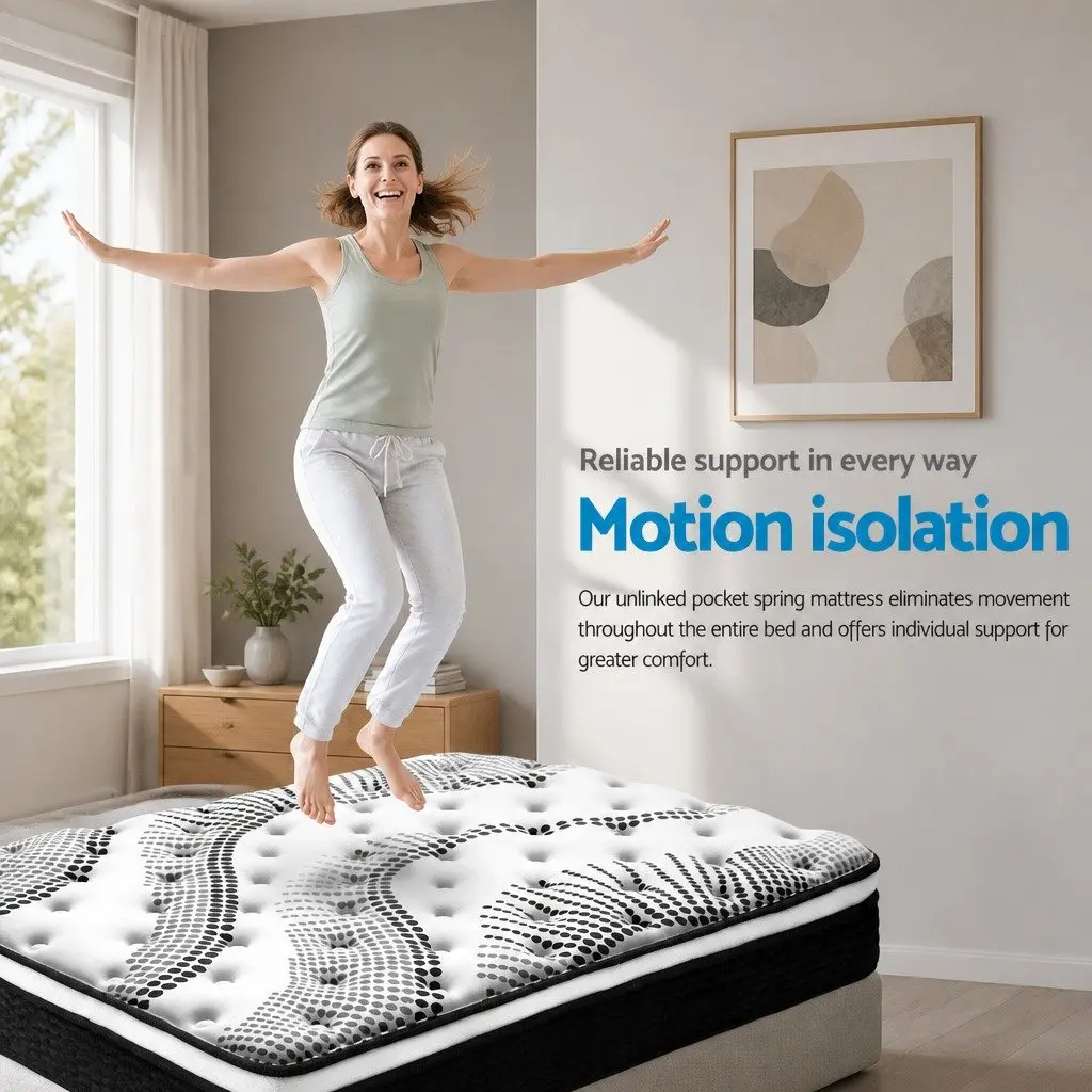 King Single Euro Top Mattress 32cm Thick Pocket Spring Medium Firmness White