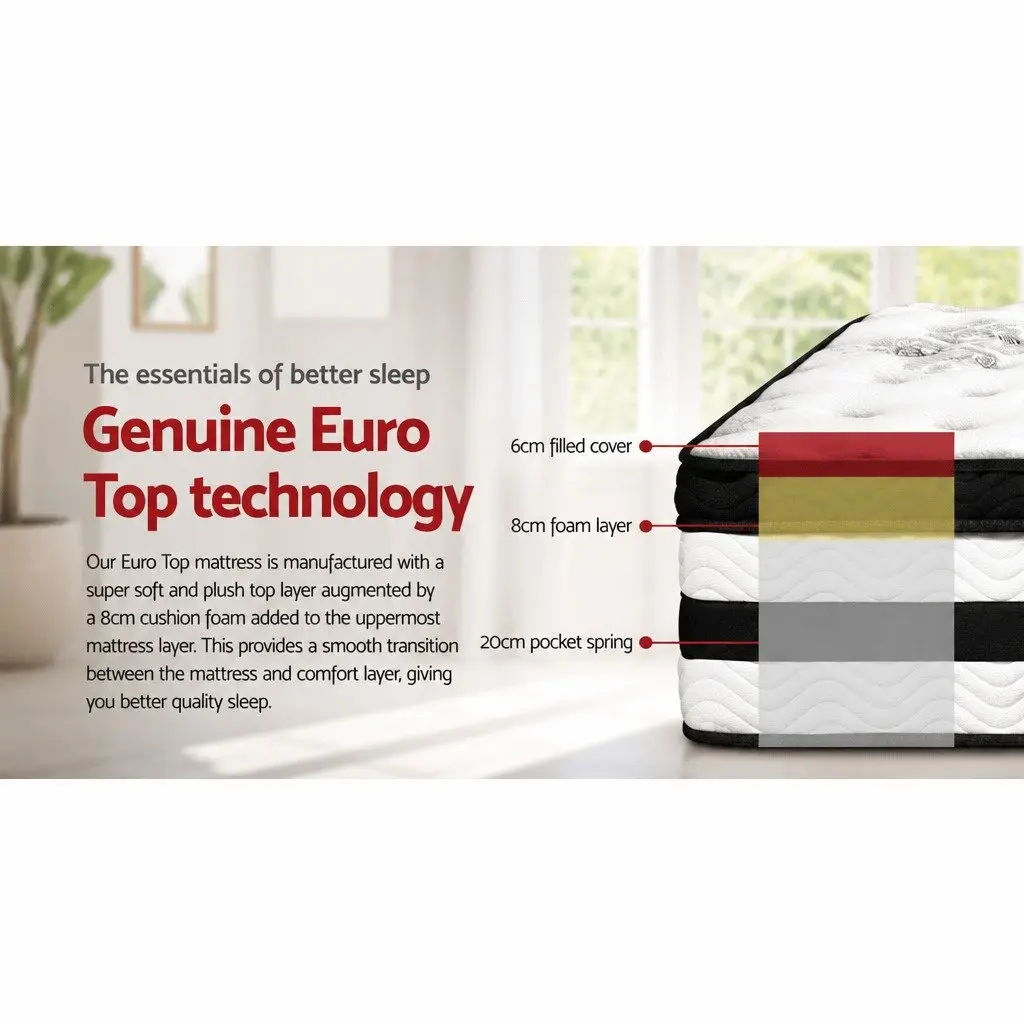 Double Mattress Euro Top Pocket Spring 34cm Thick Medium Firm Support Bed