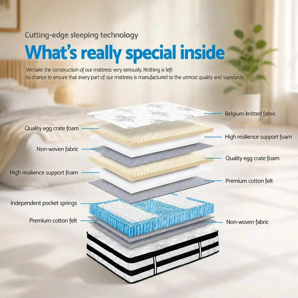 Double Mattress Euro Top Pocket Spring 34cm Thick Medium Firm Support Bed