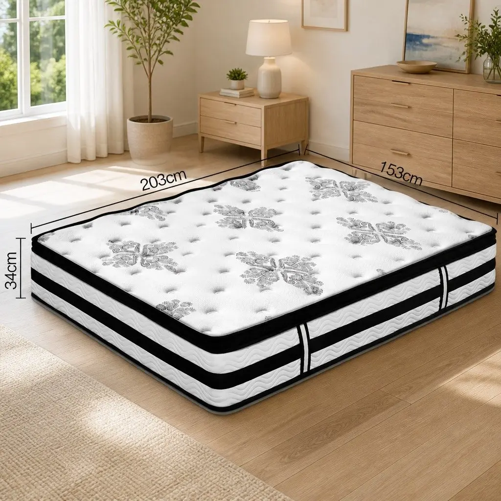 Queen Mattress 34cm Euro Top Pocket Spring Plush Medium Firm Support Bed