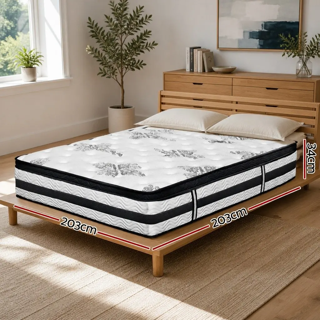 Super King Mattress Euro Top 34cm Pocket Spring Medium Firm Support White