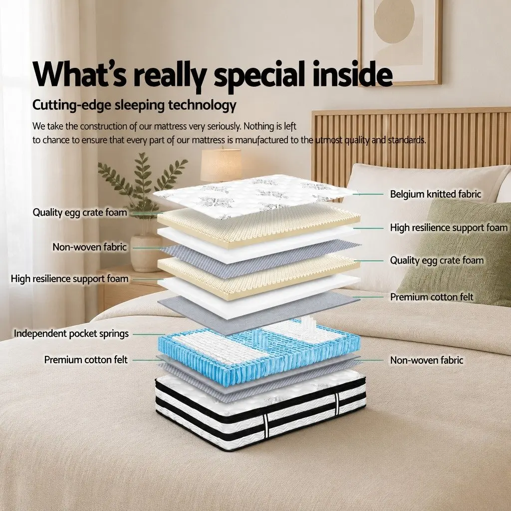 Super King Mattress Euro Top 34cm Pocket Spring Medium Firm Support White