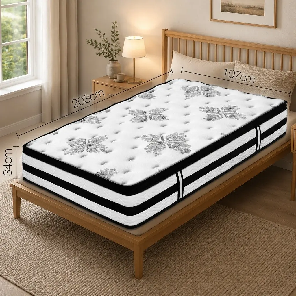 King Single Mattress Euro Top 34cm Pocket Spring Medium Firm Support White