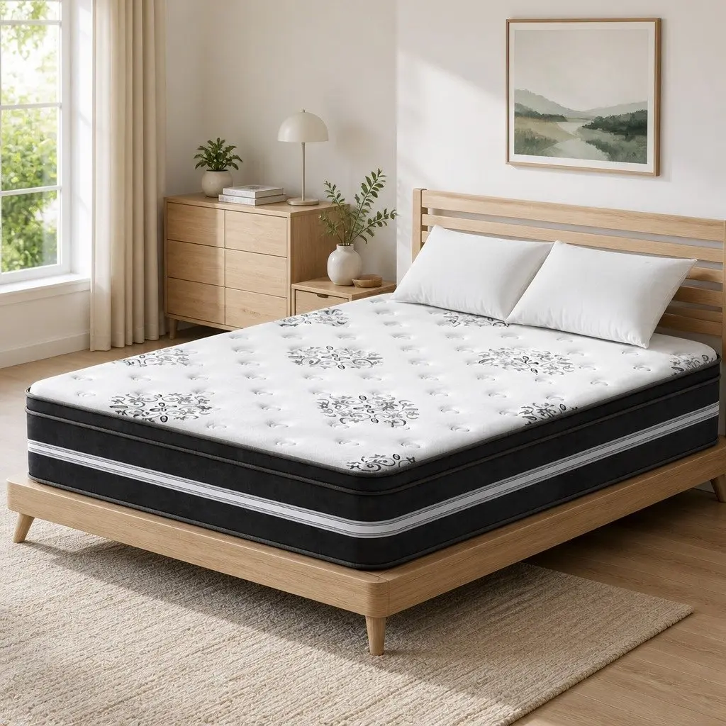 Double Mattress Cool Gel Memory Foam 34cm Medium Firm Euro Top White Grey