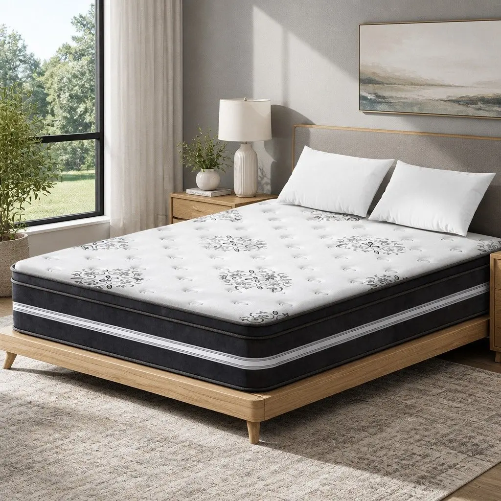 Double Mattress Cool Gel Memory Foam 34cm Medium Firm Euro Top White Grey
