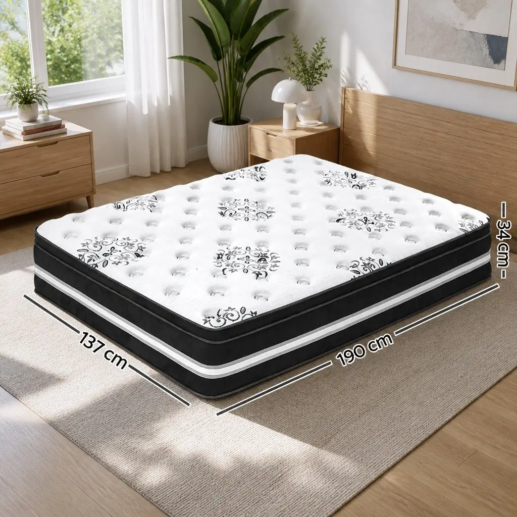 Double Mattress Cool Gel Memory Foam 34cm Medium Firm Euro Top White Grey
