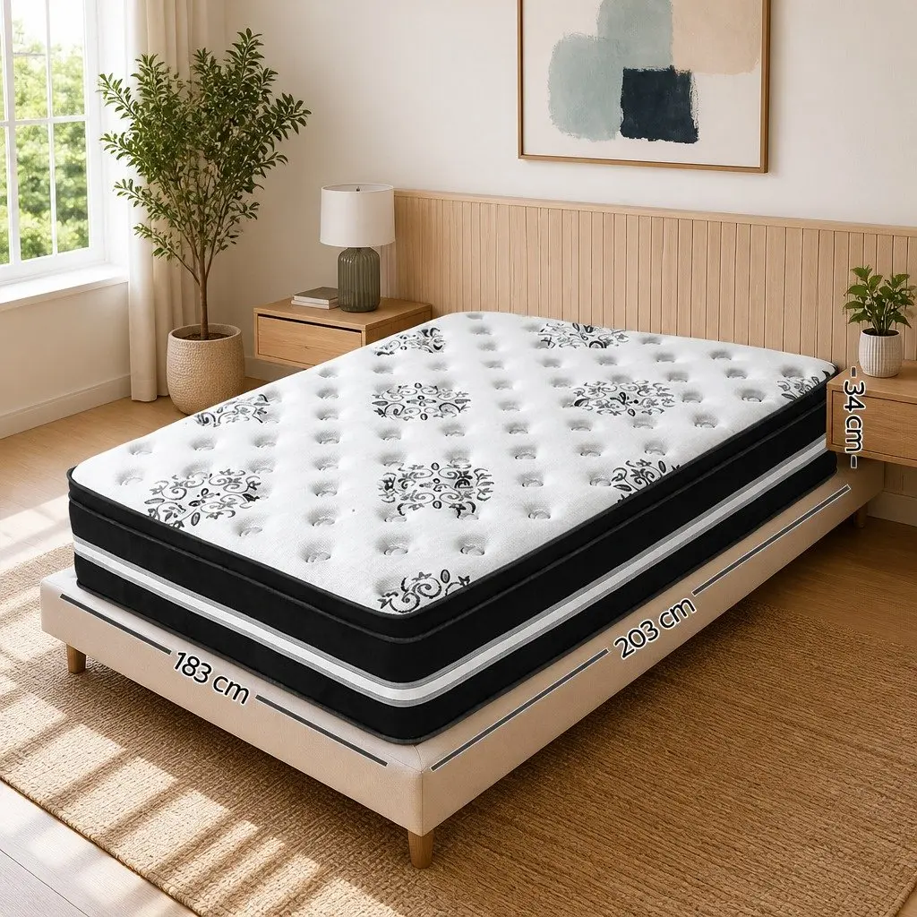 King Size Mattress Euro Top 34cm Cool Gel Memory Foam Medium Firm Support White