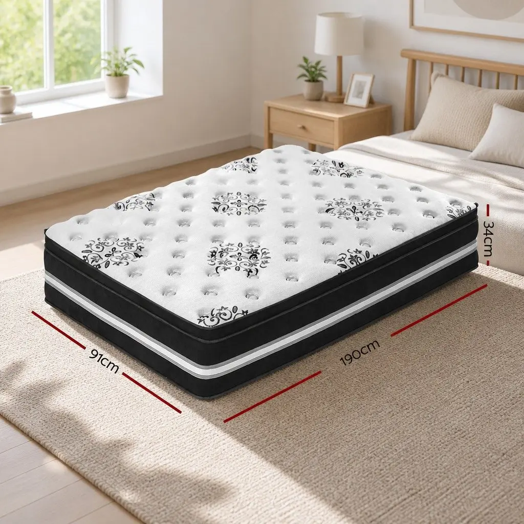 Single Mattress Euro Top 34cm Cool Gel Memory Foam Medium Firm Support White