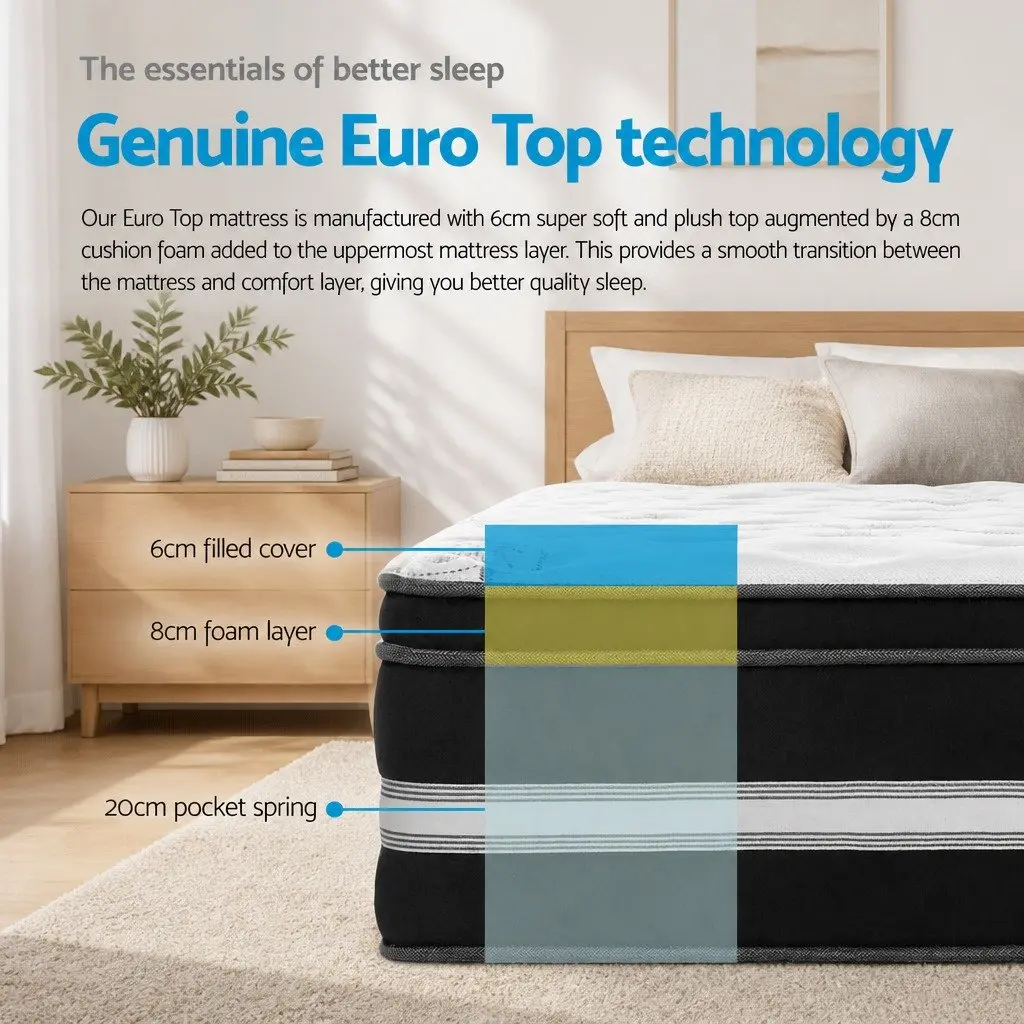 Single Mattress Euro Top 34cm Cool Gel Memory Foam Medium Firm Support White